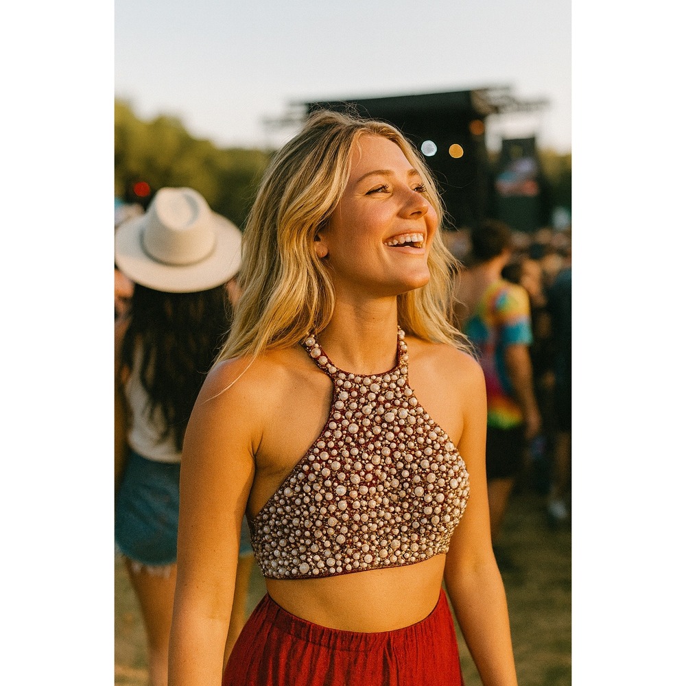 Narianna Beaded Halter Top Party Cocktail Sleeveless‎ XS